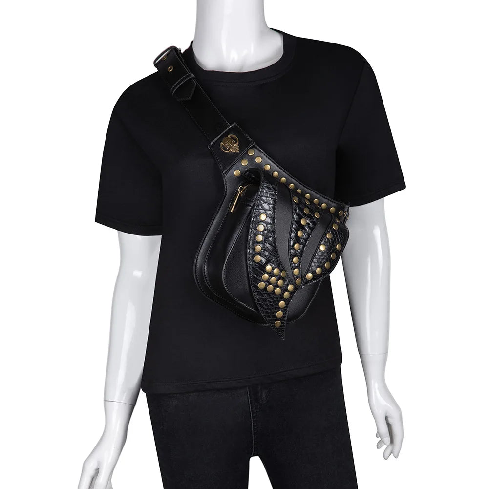 Steam Punk Leather Waist Bag Serpentine Crossbody Rock Gothic Fanny Pack
