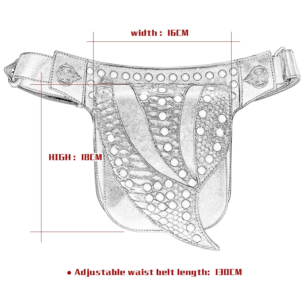 Steam Punk Leather Waist Bag Serpentine Crossbody Rock Gothic Fanny Pack