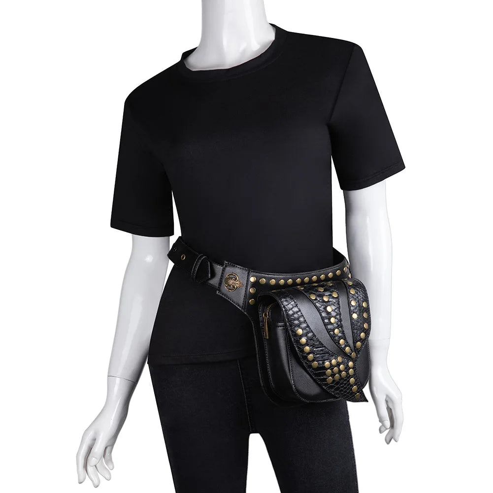 Steam Punk Leather Waist Bag Serpentine Crossbody Rock Gothic Fanny Pack
