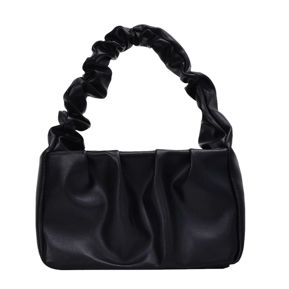 Retro Women Candy Shoulder Bags PU Leather Ruffle Totes Handbag