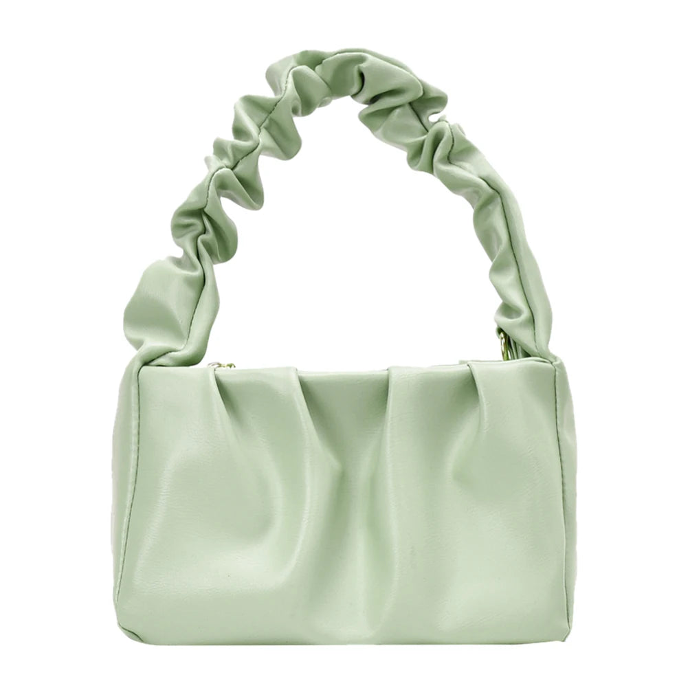 Retro Women Candy Shoulder Bags PU Leather Ruffle Totes Handbag