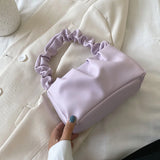 Retro Women Candy Shoulder Bags PU Leather Ruffle Totes Handbag