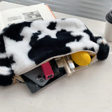 Retro Women Plush Shoulder Bag Winter Animal Pattern Tote Purse