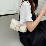 Retro Women's Chain Shoulder Bag Small PU Leather Underarm Tote Purse Handbag