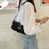 Retro Women's Chain Shoulder Bag Small PU Leather Underarm Tote Purse Handbag