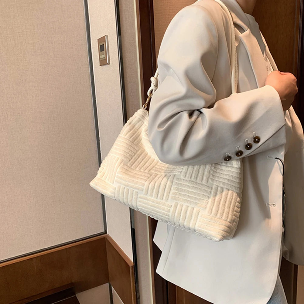 Corduroy Shoulder Tote Bag for Women - Retro Style