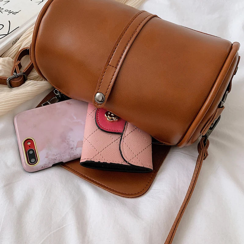 Retro Round Bag Female Crossbody Small Solid Shoulder Bag