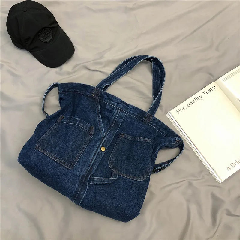 Casual Denim Shoulder Bag Large Capacity Canvas College Handbag