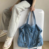 Casual Denim Shoulder Bag Large Capacity Canvas College Handbag