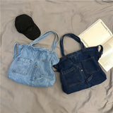 Casual Denim Shoulder Bag Large Capacity Canvas College Handbag