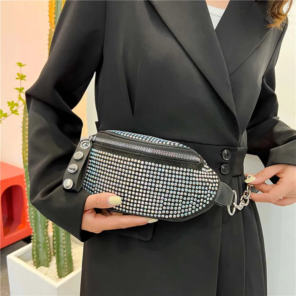 Rhinestone Fanny Waist Bag Chain Shoulder Messenger Bum Purse