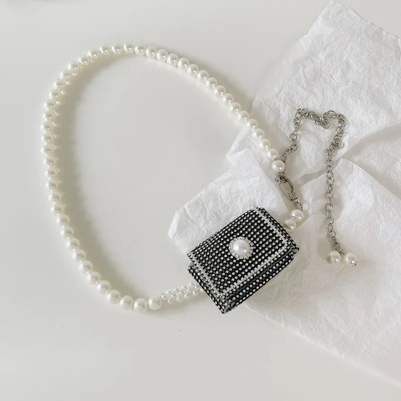 Rhinestone Mini Messenger Bag Detachable Chain Belt Female Network
