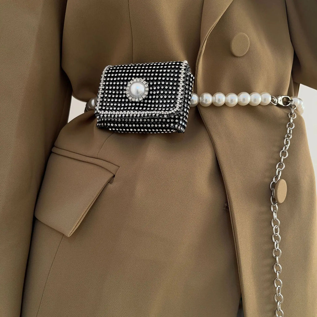 Rhinestone Mini Messenger Bag Detachable Chain Belt Female Network