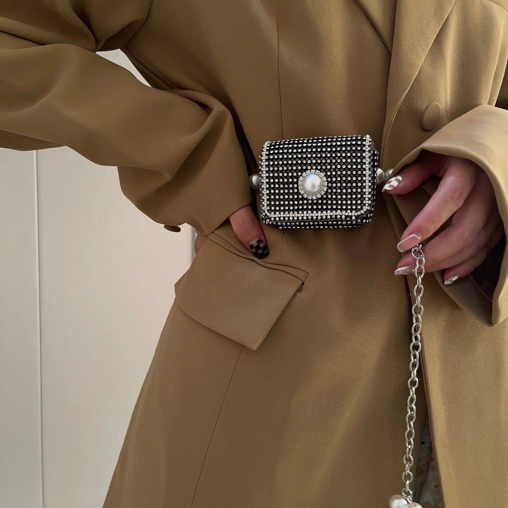 Rhinestone Mini Messenger Bag Detachable Chain Belt Female Network