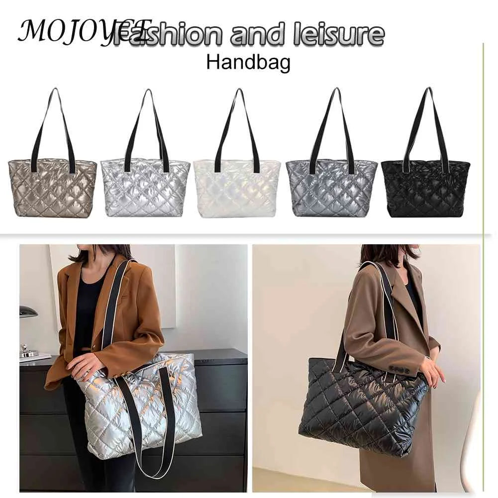 Rhombic Lattice Women Shoulder Bag Large Capacity Quilted Warm P
