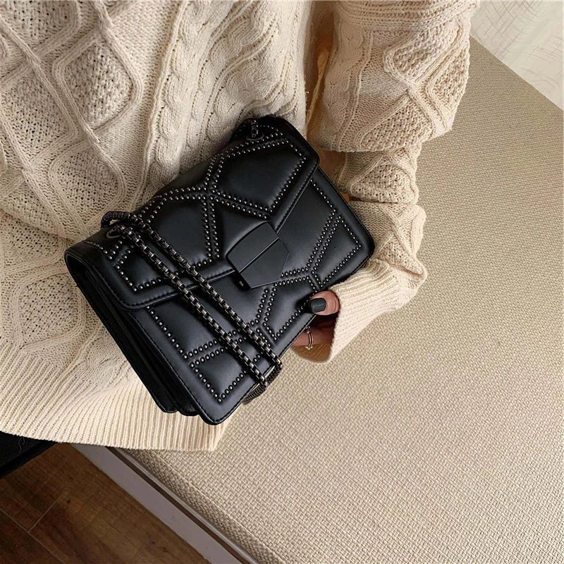 Rivet Chain PU Leather Crossbody Bags For Women Shoulder Bag