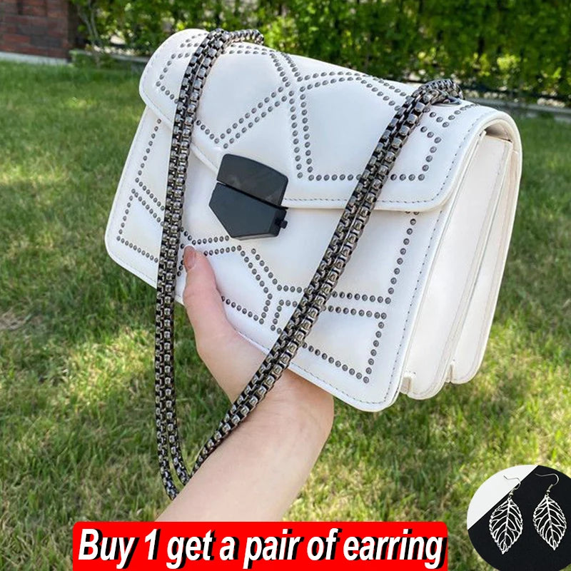 Rivet Chain PU Leather Crossbody Bags For Women Shoulder Bag