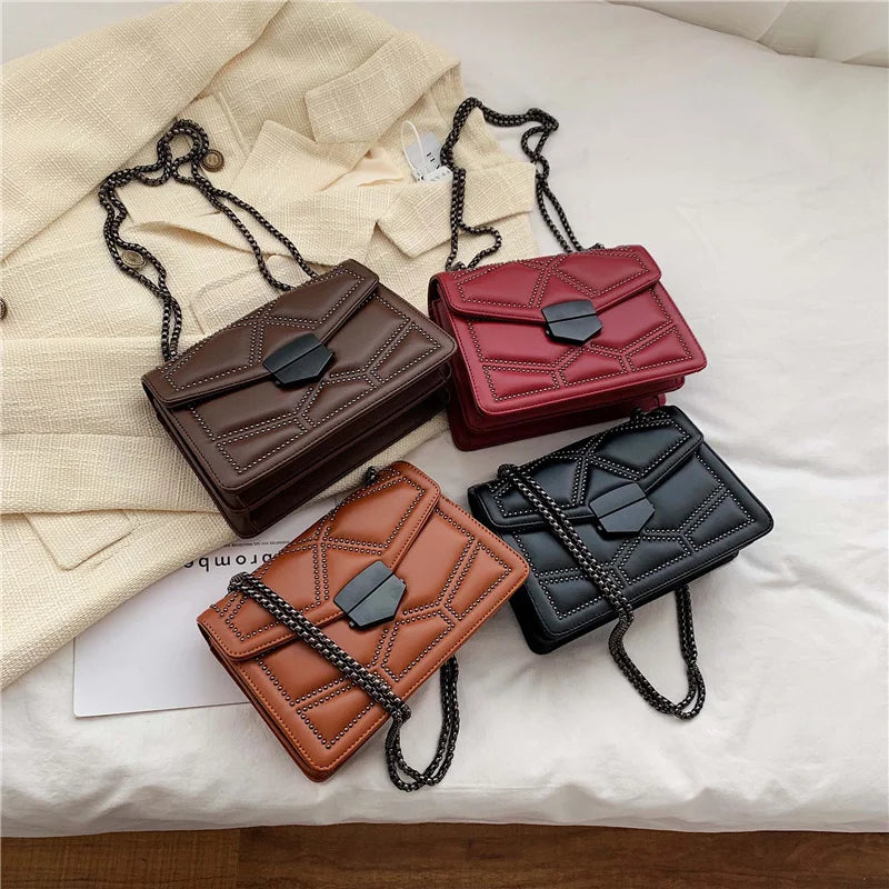 Rivet Chain PU Leather Crossbody Bags For Women Shoulder Bag Lady Handbags