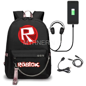 Roblox Backpack USB Charge Luminous Travel School Bag Girl Boy