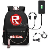 Roblox Backpack USB Charge Luminous Travel School Bag Girl Boy