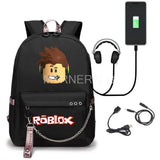 Roblox Backpack USB Charge Luminous Travel School Bag Girl Boy