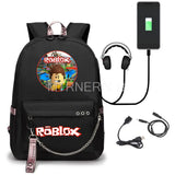 Roblox Backpack USB Charge Luminous Travel School Bag Girl Boy