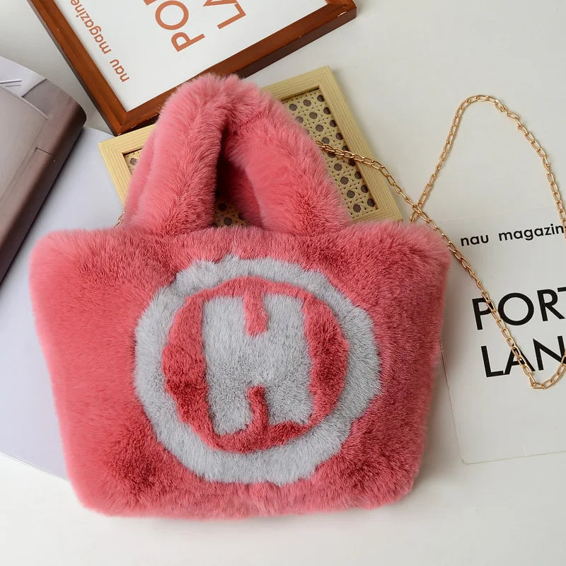 Plush Tote Bag Chain Women Bag Handbag Shoulder Bags Soft Fluffy Bags