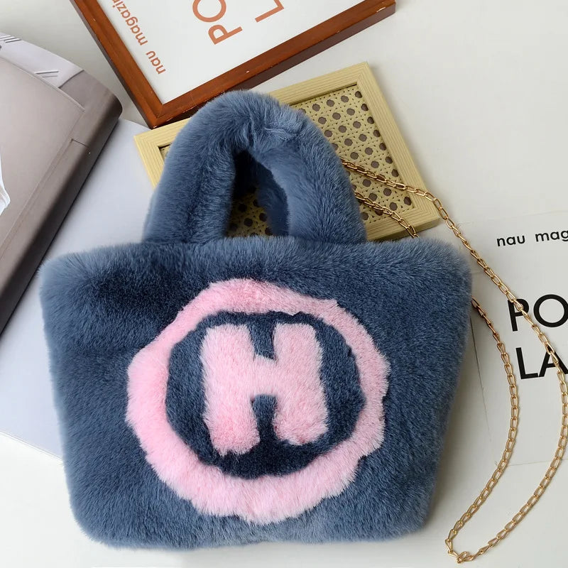 Plush Tote Bag Chain Women Bag Handbag Shoulder Bags Soft Fluffy Bags