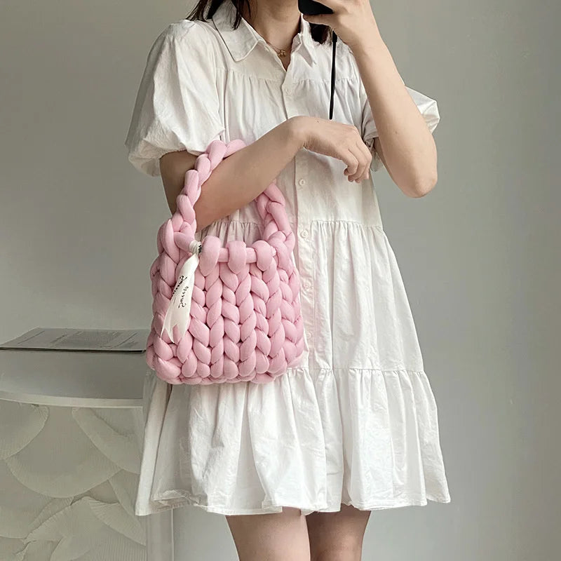 Chunky Knit Underarm Bag Acrylic Chain Crochet Crossbody Purse