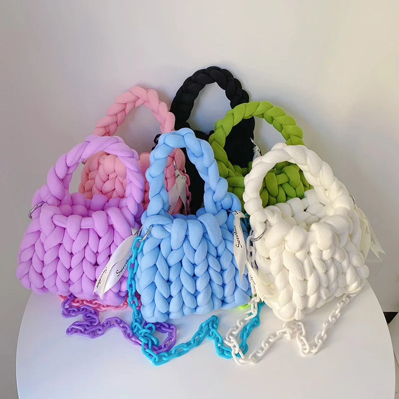Chunky Knit Underarm Bag Acrylic Chain Crochet Crossbody Purse