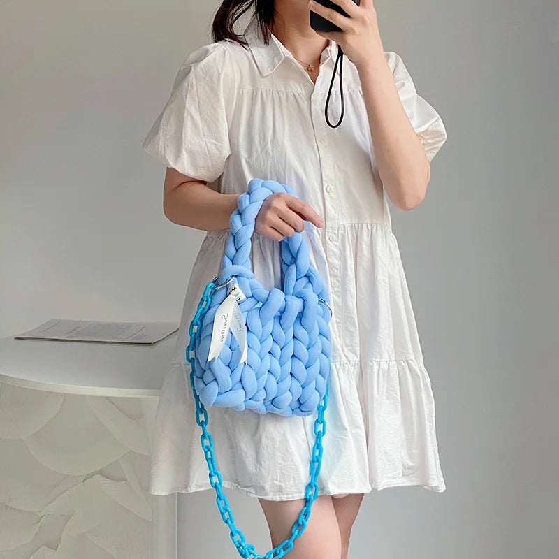 Chunky Knit Underarm Bag Acrylic Chain Crochet Crossbody Purse