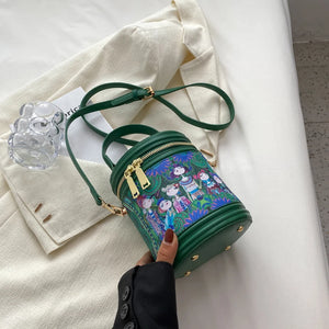 Cartoon Printing Crossbody Bag Women Zipper Mini Shoulder Embroidery Handbag