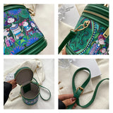 Cartoon Printing Crossbody Bag Women Zipper Mini Shoulder Embroidery Handbag
