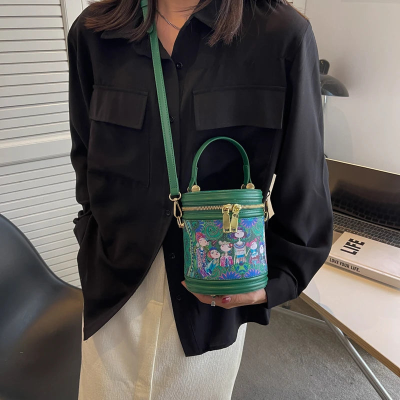 Cartoon Printing Crossbody Bag Women Zipper Mini Shoulder Embroidery Handbag