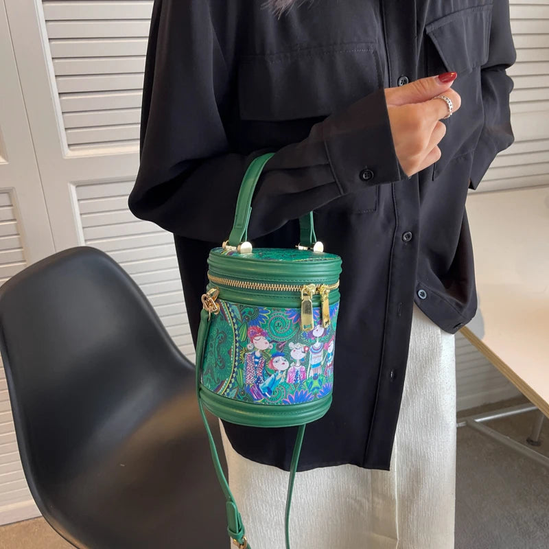 Cartoon Printing Crossbody Bag Women Zipper Mini Shoulder Embroidery Handbag