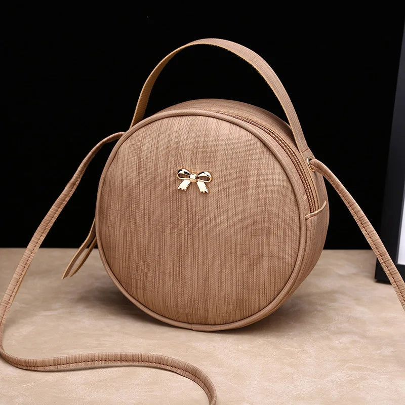 Round Crossbody Bags for Women Circular Shoulder Bag PU Leather Handbag