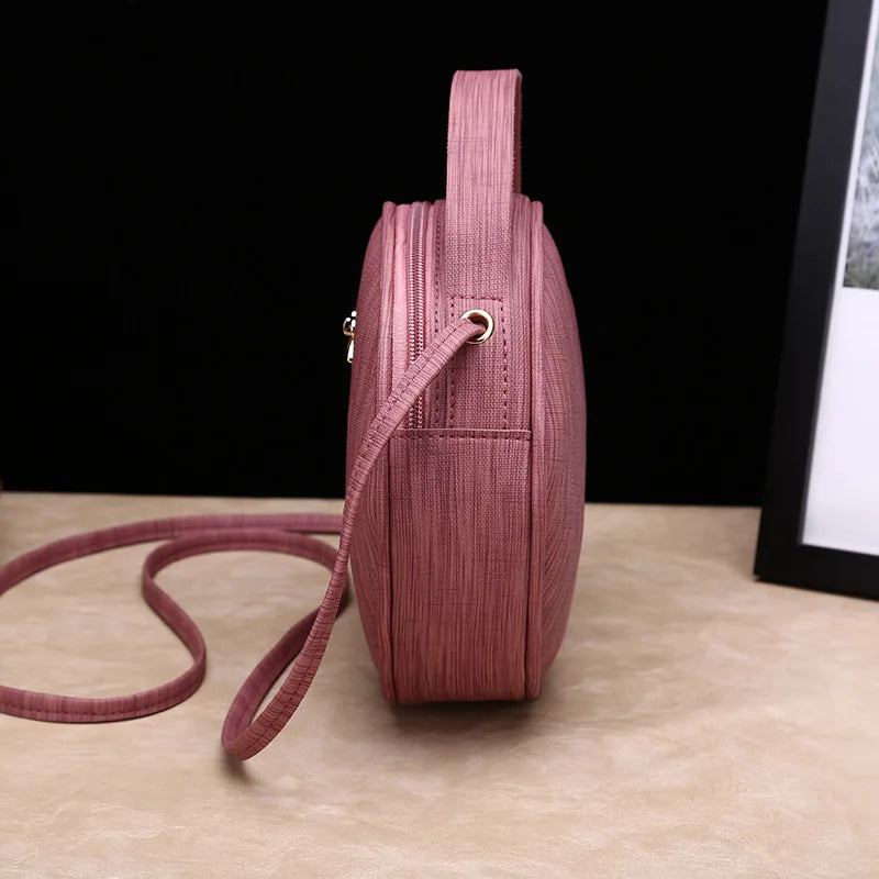 Round Crossbody Bags for Women Circular Shoulder Bag PU Leather Handbag