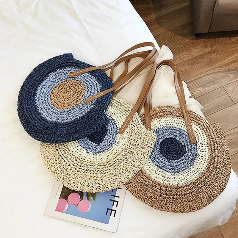 Round Straw Bags Women Shopping Bag Summer Travel Woven Rattan Beach Handbags
