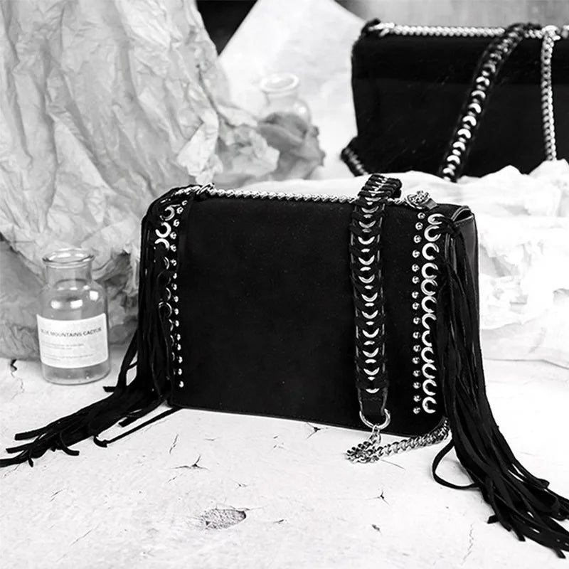 SCOFY Mini Flap Crossbody Bags Soft Suede Chain Tassel Shoulder Bags for Women