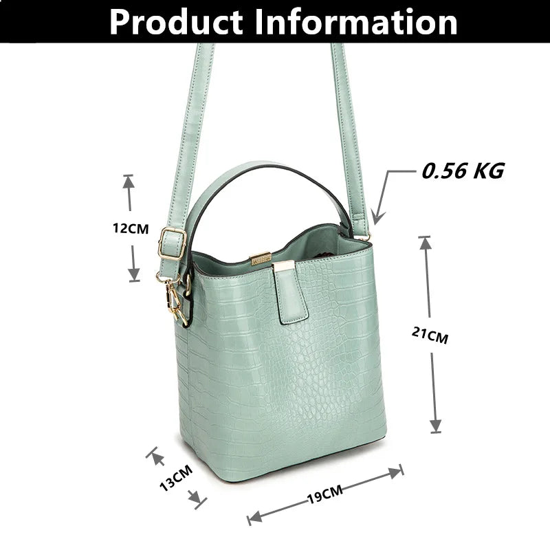 SCOFY Serpentine PU Leather Bucket Bag Small Handbag Crossbody Bag
