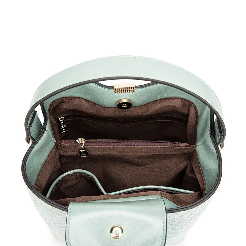 SCOFY Serpentine PU Leather Bucket Bag Small Handbag Crossbody Bag