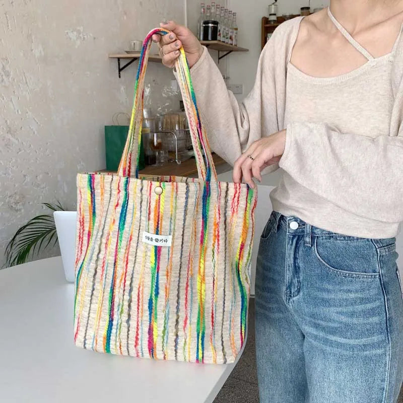 Rainbow Stripe Shoulder Bag Women's Messenger Bags Large Capacity