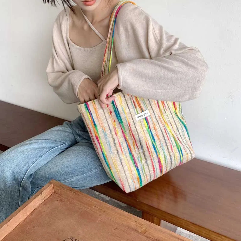 Rainbow Stripe Shoulder Bag Women's Messenger Bags Large Capacity
