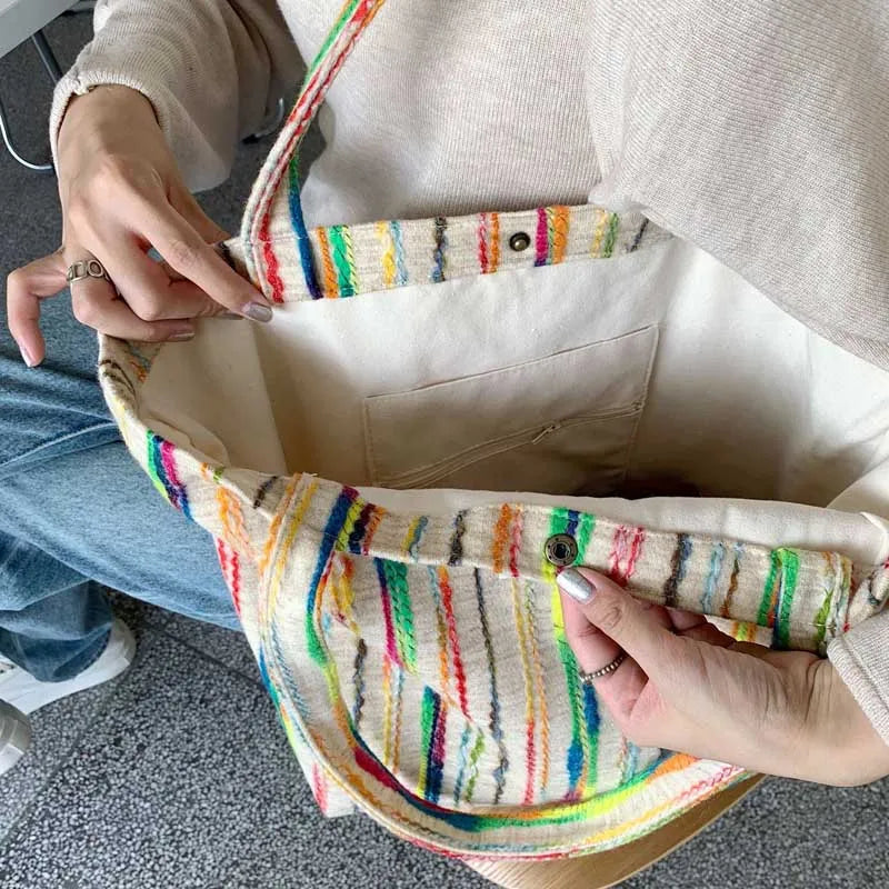 Rainbow Stripe Shoulder Bag Women's Messenger Bags Large Capacity