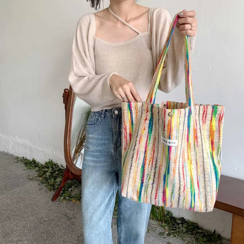 Rainbow Stripe Shoulder Bag Women's Messenger Bags Large Capacity