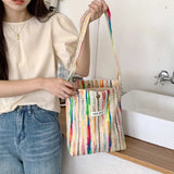 Rainbow Stripe Shoulder Bag Women's Messenger Bags Large Capacity