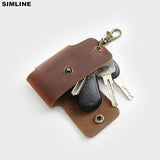 Men's Leather Car Key Wallet Holder Vintage Crazy Horse Cowhide Small Organizer