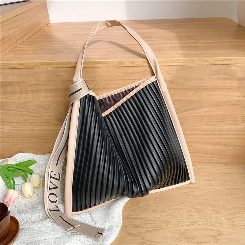Casual Totes Bag Striped Leather Shoulder Handbags Large Capacity