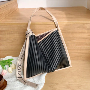 Casual Totes Bag Striped Leather Shoulder Handbags Large Capacity