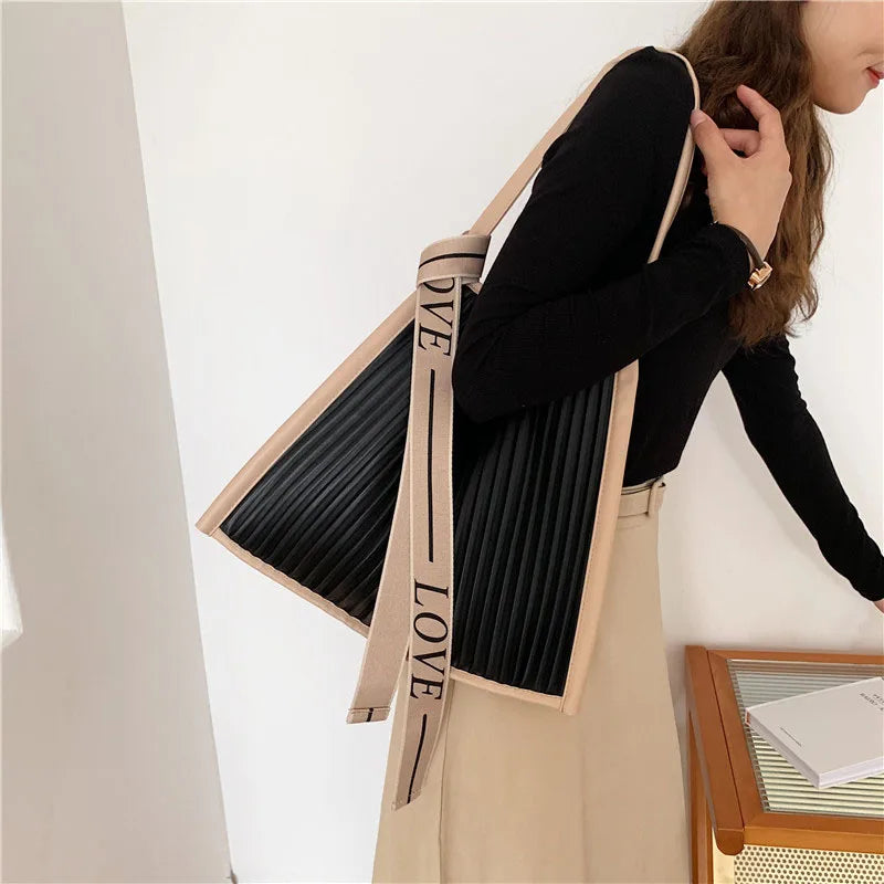 Casual Totes Bag Striped Leather Shoulder Handbags Large Capacity